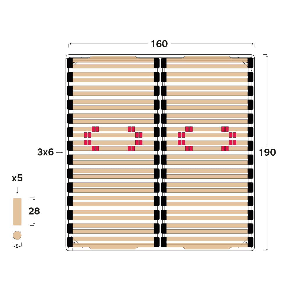 Rete Venus 160X190 26 doghe anti cigolio, con regolatori di rigidità autobloccanti e sospensioni SEBS|100% MADE IN ITALY - DISPOSITIVO MEDICO C1 DETRAIBILE 19%|