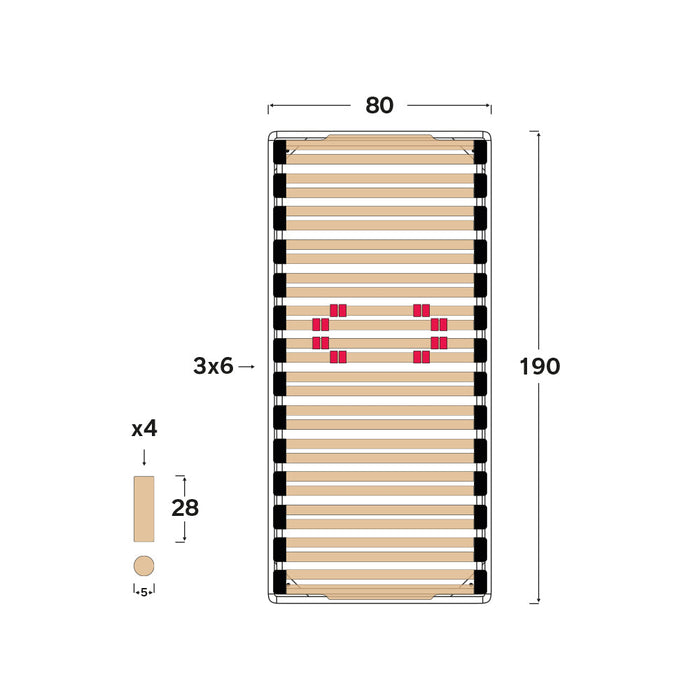Rete Venus 80X190 26 doghe anti cigolio, con regolatori di rigidità autobloccanti e sospensioni SEBS|100% MADE IN ITALY - DISPOSITIVO MEDICO C1 DETRAIBILE 19%|