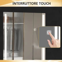 Specchio da Parete Rettangolare con Luci LED Regolabili e Interruttore Touch, 40x120cm