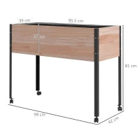 Fioriera da Giardino con Fori di Drenaggio e 4 Ruote, in Legno di Abete e Acciaio, 99x42x81 cm