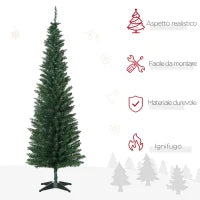 Albero di Natale Slim Artificiale 180 cm con Rami Realistici, Albero di Natale Alto e Stretto con Base Pieghevole, Verde