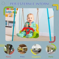 Altalena per Bambini 9-36 Mesi in PP e PE con Corda Regolabile e Cintura, 42x33x120-180 cm