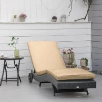Sdraio da Giardino in Rattan PE con Schienale Regolabile e Cuscino, 207x70x70cm, Nero