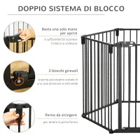 Cancelletto di Sicurezza Pieghevole 6 Sezioni, Cancellino Barriera per Cani in Acciaio, Sistema di Blocco e Chiusura Automatica, Nero