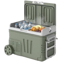 Frigorifero da Campeggio da 33 L, Frigo da Viaggio, Frigo Portatile con 2 Scomparti e Ruote, Plastica, Verde