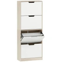 Scarpiera Salvaspazio Slim a 4 Cassetti per 20 Paia di Scarpe 62.5x26x156 cm, color Legno e Bianco
