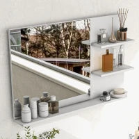 kleankin Specchio da Bagno a Parete con 2 Ripiani Laterali e Ripiano Inferiore, in MDF e Vetro, 75x10x48 cm, Bianco