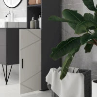 kleankin Colonna Bagno in Truciolato con 2 Ripiani Aperti e 2 Armadietti a 2 Livelli, 30x30x183 cm, Grigio