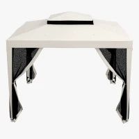 Gazebo da Giardino 3x3 m con Zanzariera, Doppio Tetto e 8 Fori, in Acciaio e Poliestere Bianco Crema