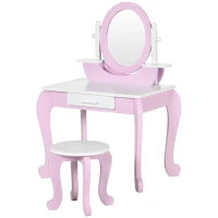 Set Toeletta Trucco per Bambini con Tavolino con Specchi e Sgabello, Età 3-6 Anni, Rosa