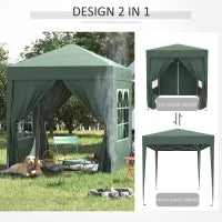 Gazebo 2x2 m Pieghevole con 4 Pareti Rimovibili e Borsa da Trasporto, in Metallo e Poliestere, Verde