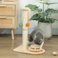 Tiragraffi per Gatti Altezza 56,5 cm con 3 Palline Appese, Legno Naturale