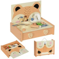 Cucina Giocattolo per Bambini 3-5 Anni con Fornello e 12 Accessori in Legno, Multicolore