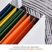 Cassettiera da Ufficio 3 Cassetti in Acciaio con Serratura e Rotelle, 39x48x59cm, Bianco