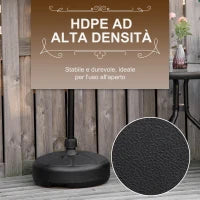 Base per Ombrellone Rotonda in Plastica Riempibile con Acqua e Sabbia, per Pali da 38 mm, Ø38 cm, Nero