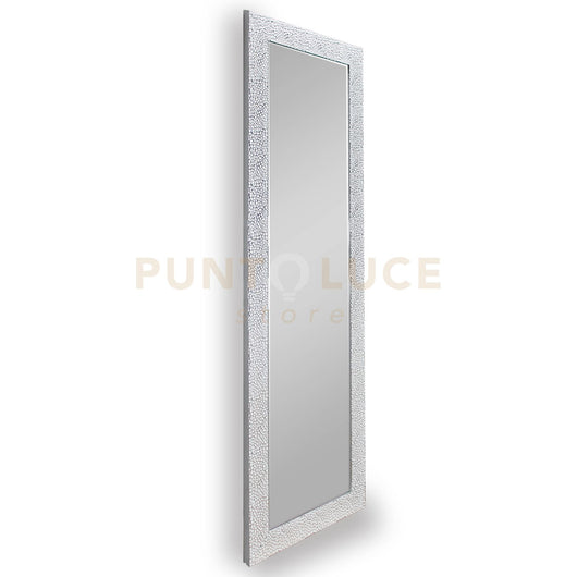 VICKY SPECCHIO DA PARETE CON CORNICE DECORATA IN VETRO CON GANCI X INSTALLAZIONE ORIZZONTALE E VERTICALE BIANCO E CROMO