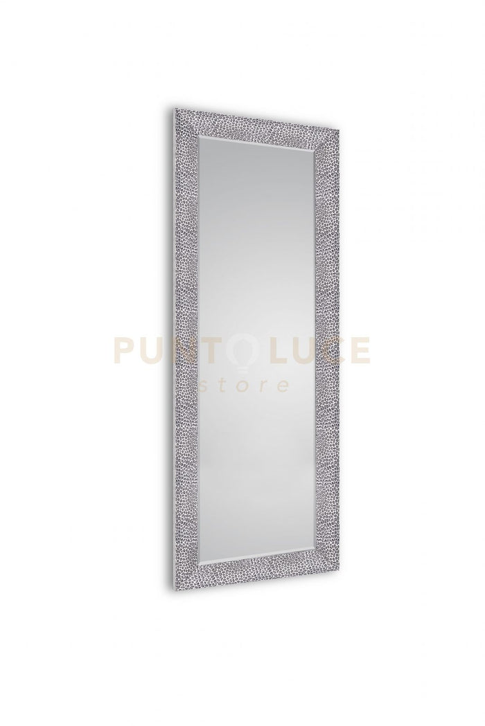 VICKY SPECCHIO DA PARETE CON CORNICE DECORATA IN VETRO CON GANCI X INSTALLAZIONE ORIZZONTALE E VERTICALE NERO CROMO