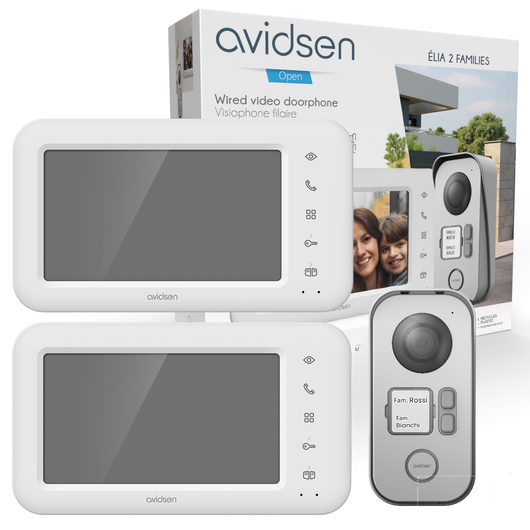 Kit Videocitofono bifamiliare 2 Fili a colori Avidsen 2 Famiglie – 2 monitor 7” + 2 Alimentatori DIN inclusi