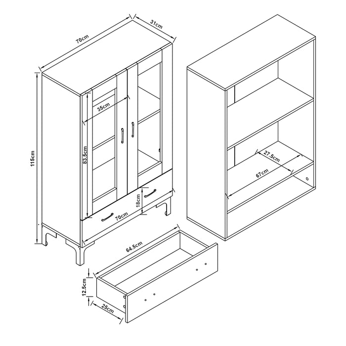 Armadio a Vetrata Søndersø Credenza con Vetrina 115 x 70 x 31 cm Grigio Scuro [en.casa]