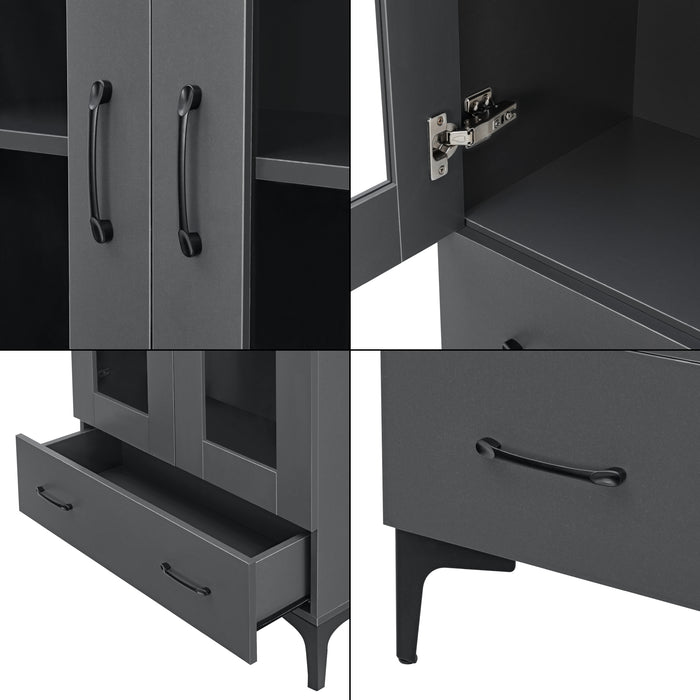 Armadio a Vetrata Søndersø Credenza con Vetrina 115 x 70 x 31 cm Grigio Scuro [en.casa]