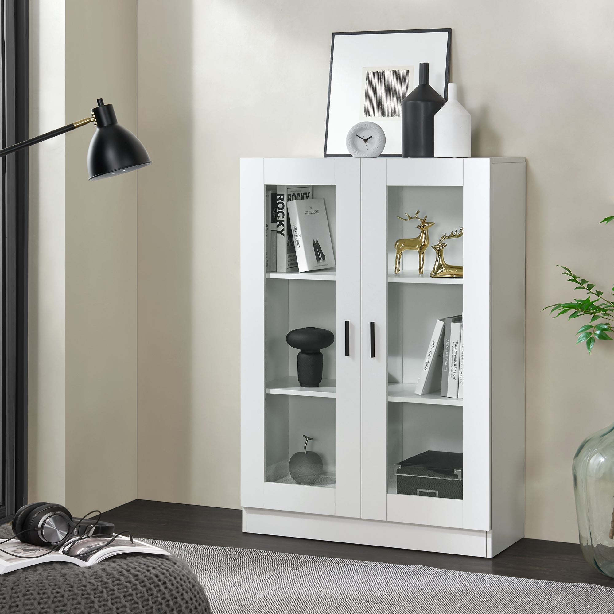 Mobile Vetrinetta Sorø Libreria a 2 Ante 115 x 80 x 31 cm Bianco [en.casa]