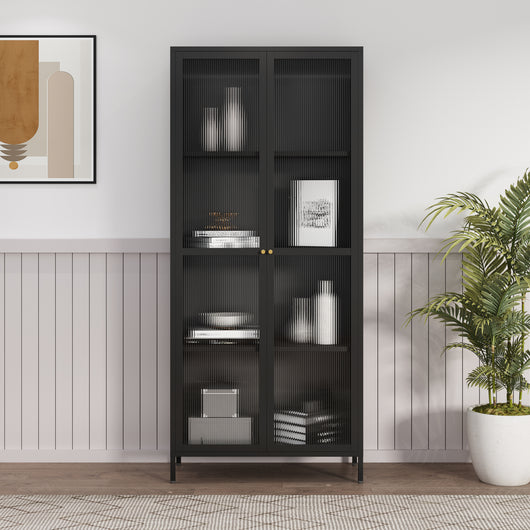 Armadio a Vetrata Säkylä con 4 Scomparti 180 x 80 x 35 cm in Acciaio - Nero [en.casa]