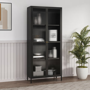 Armadio a Vetrata Säkylä con 4 Scomparti 180 x 80 x 35 cm in Acciaio - Nero [en.casa]