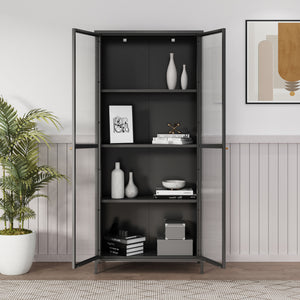 Armadio a Vetrata Säkylä con 4 Scomparti 180 x 80 x 35 cm in Acciaio - Nero [en.casa]
