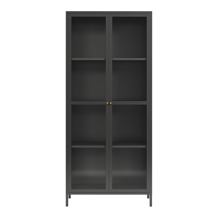 Armadio a Vetrata Säkylä con 4 Scomparti 180 x 80 x 35 cm in Acciaio - Nero [en.casa]