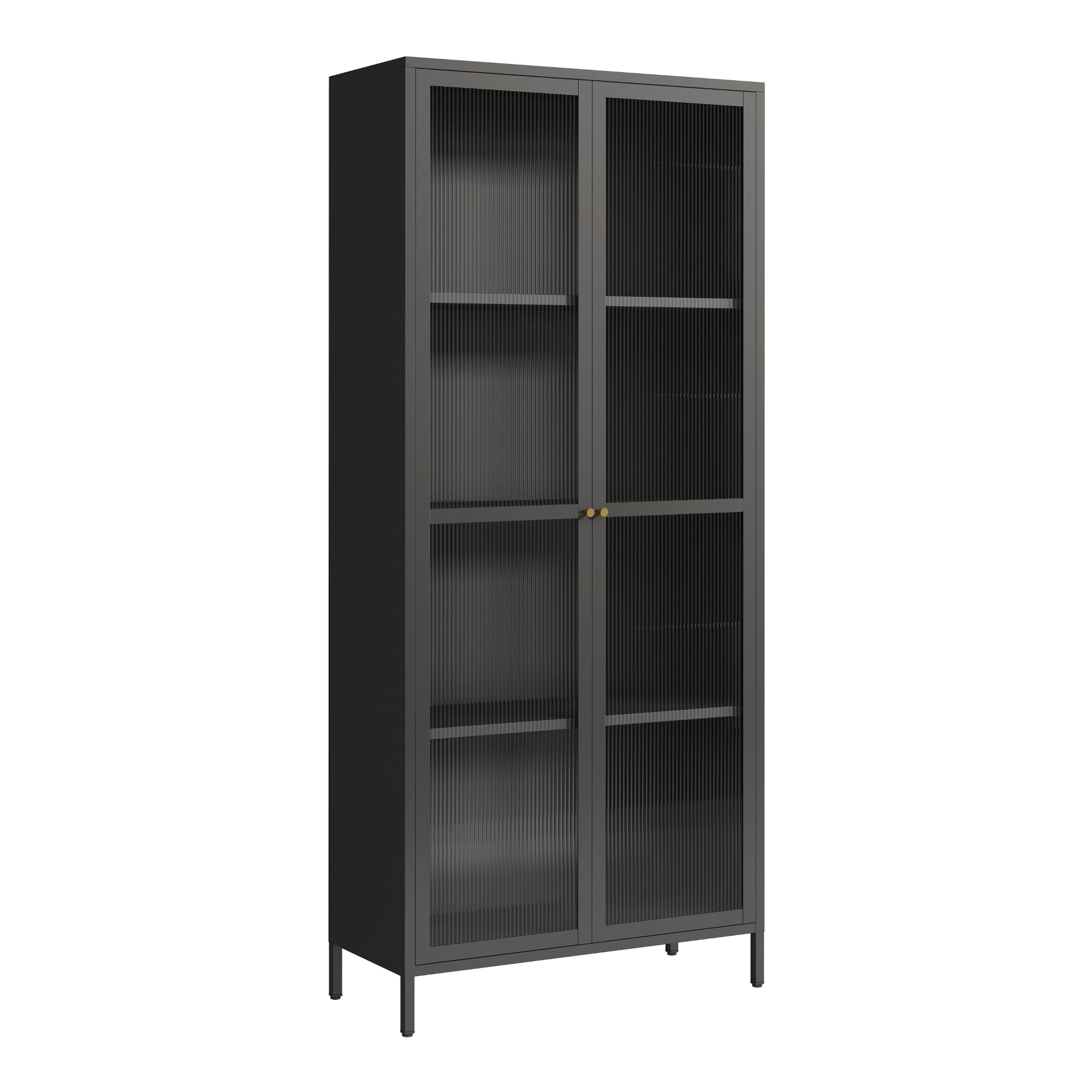 Armadio a Vetrata Säkylä con 4 Scomparti 180 x 80 x 35 cm in Acciaio - Nero [en.casa]