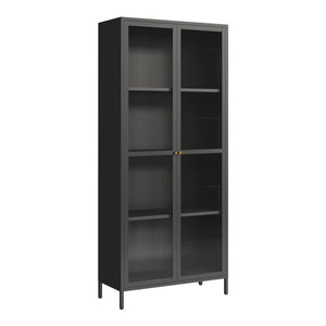 Armadio a Vetrata Säkylä con 4 Scomparti 180 x 80 x 35 cm in Acciaio - Nero [en.casa]