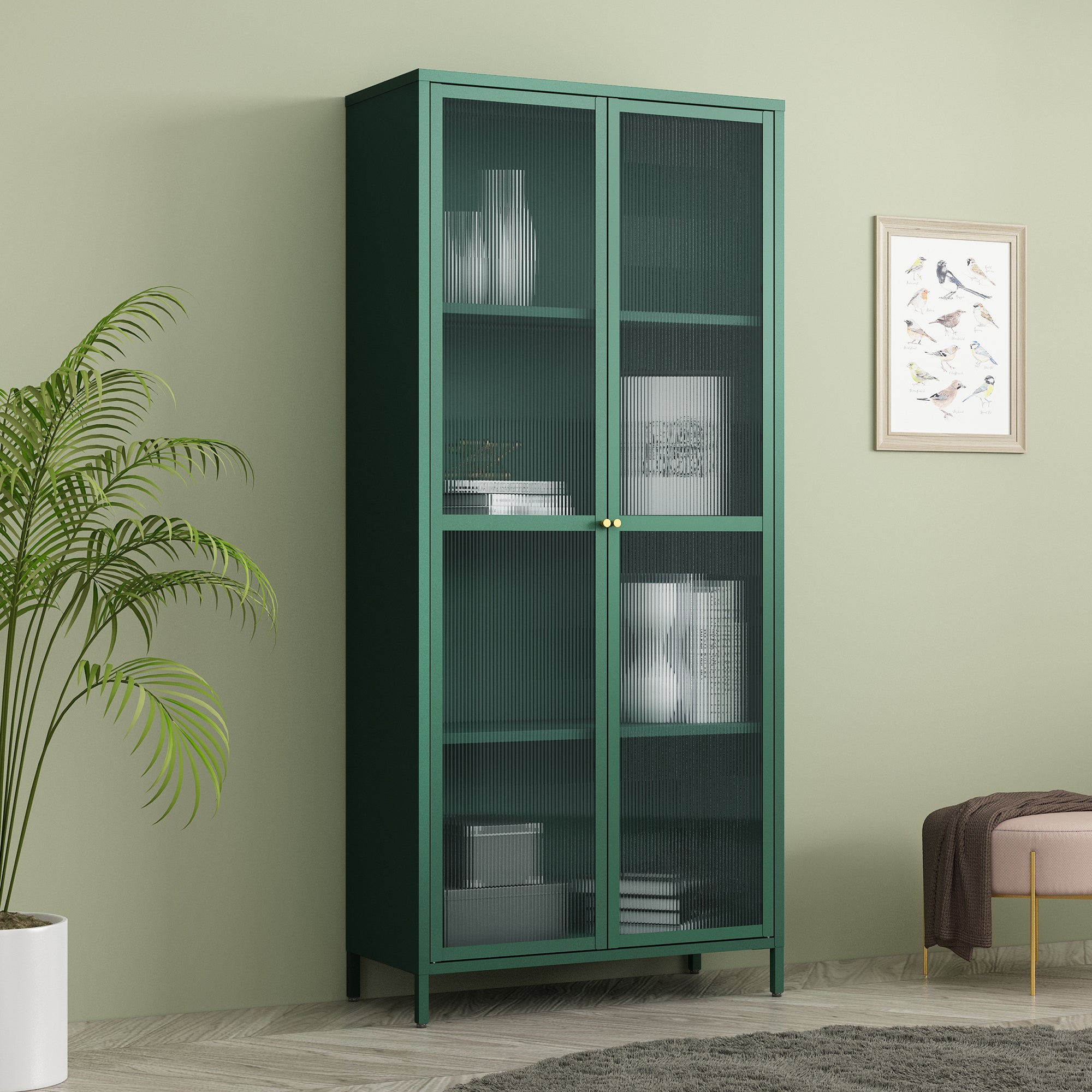 Armadio a Vetrata Säkylä con 4 Scomparti 180 x 80 x 35 cm in Acciaio - Verde Abete [en.casa]