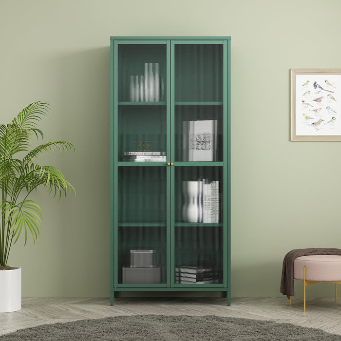 Armadio a Vetrata Säkylä con 4 Scomparti 180 x 80 x 35 cm in Acciaio - Verde Abete [en.casa]