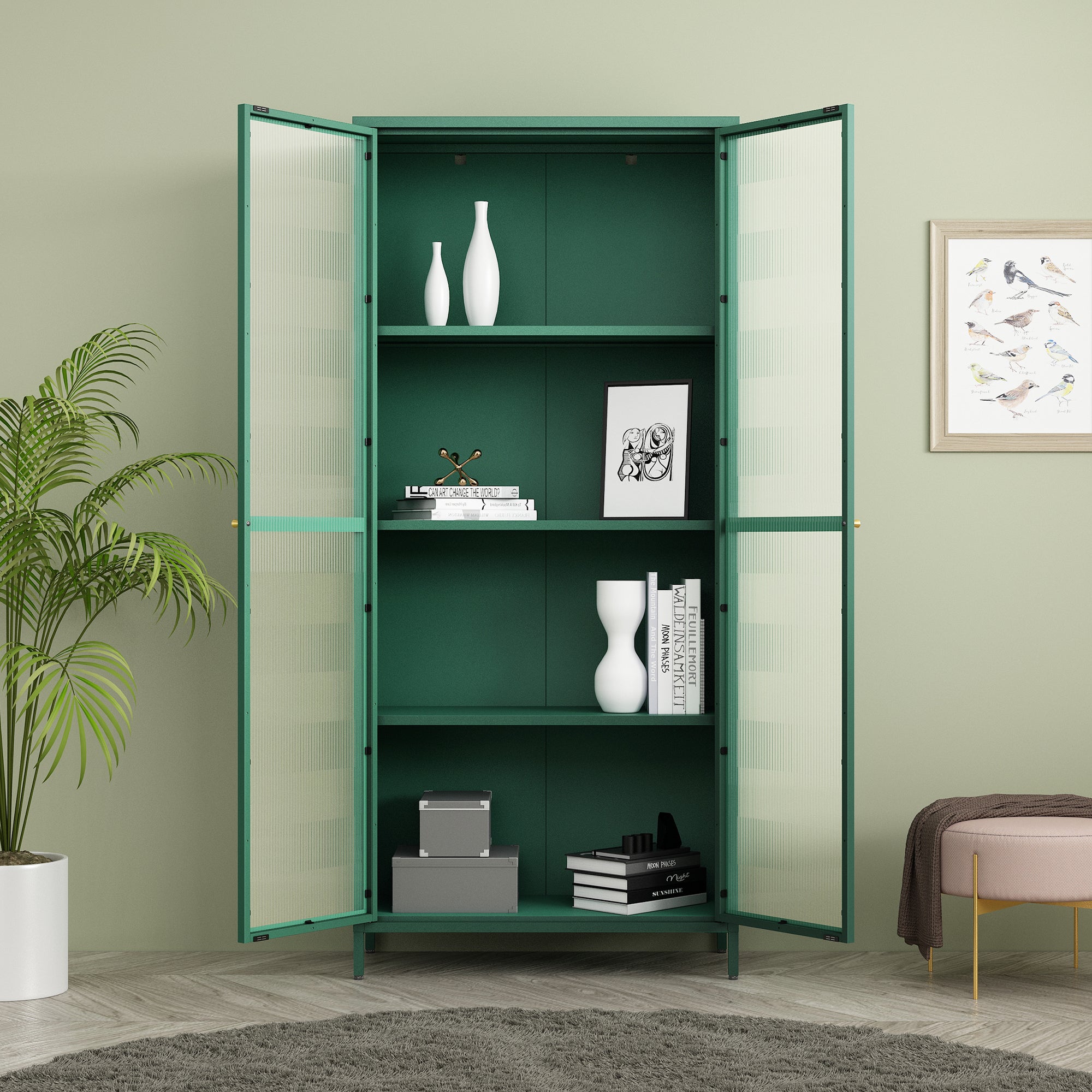Armadio a Vetrata Säkylä con 4 Scomparti 180 x 80 x 35 cm in Acciaio - Verde Abete [en.casa]