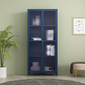 Armadio a Vetrata Säkylä con 4 Scomparti 180 x 80 x 35 cm in Acciaio - Blu Marino [en.casa]