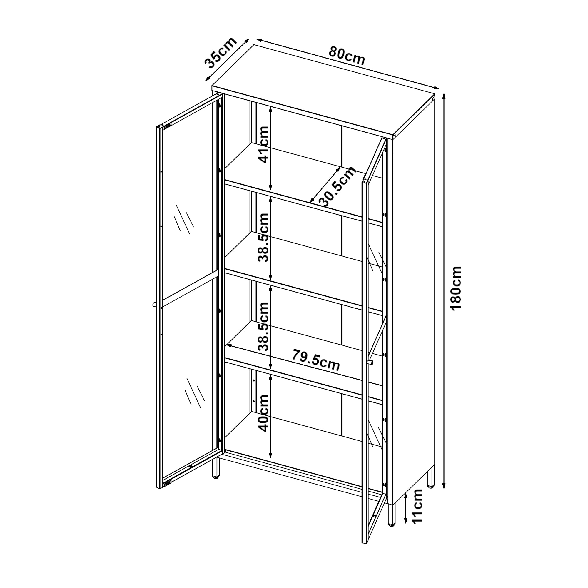 Armadio a Vetrata Säkylä con 4 Scomparti 180 x 80 x 35 cm in Acciaio - Blu Marino [en.casa]