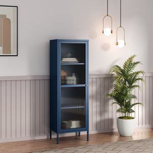 Armadio a Vetrata Säkylä con 4 Scomparti 150 x 50 x 35 cm in Acciaio - Blu Marino [en.casa]