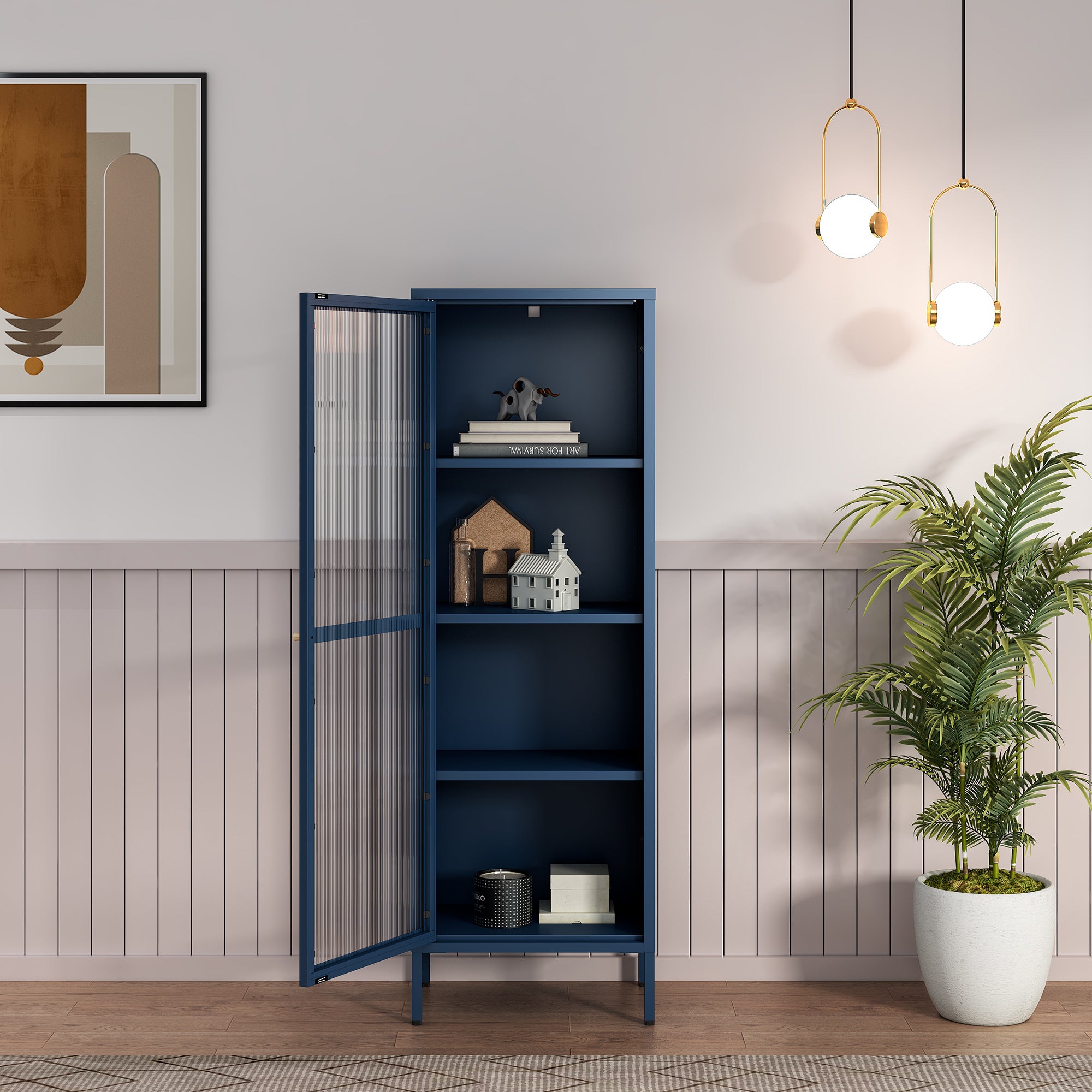 Armadio a Vetrata Säkylä con 4 Scomparti 150 x 50 x 35 cm in Acciaio - Blu Marino [en.casa]