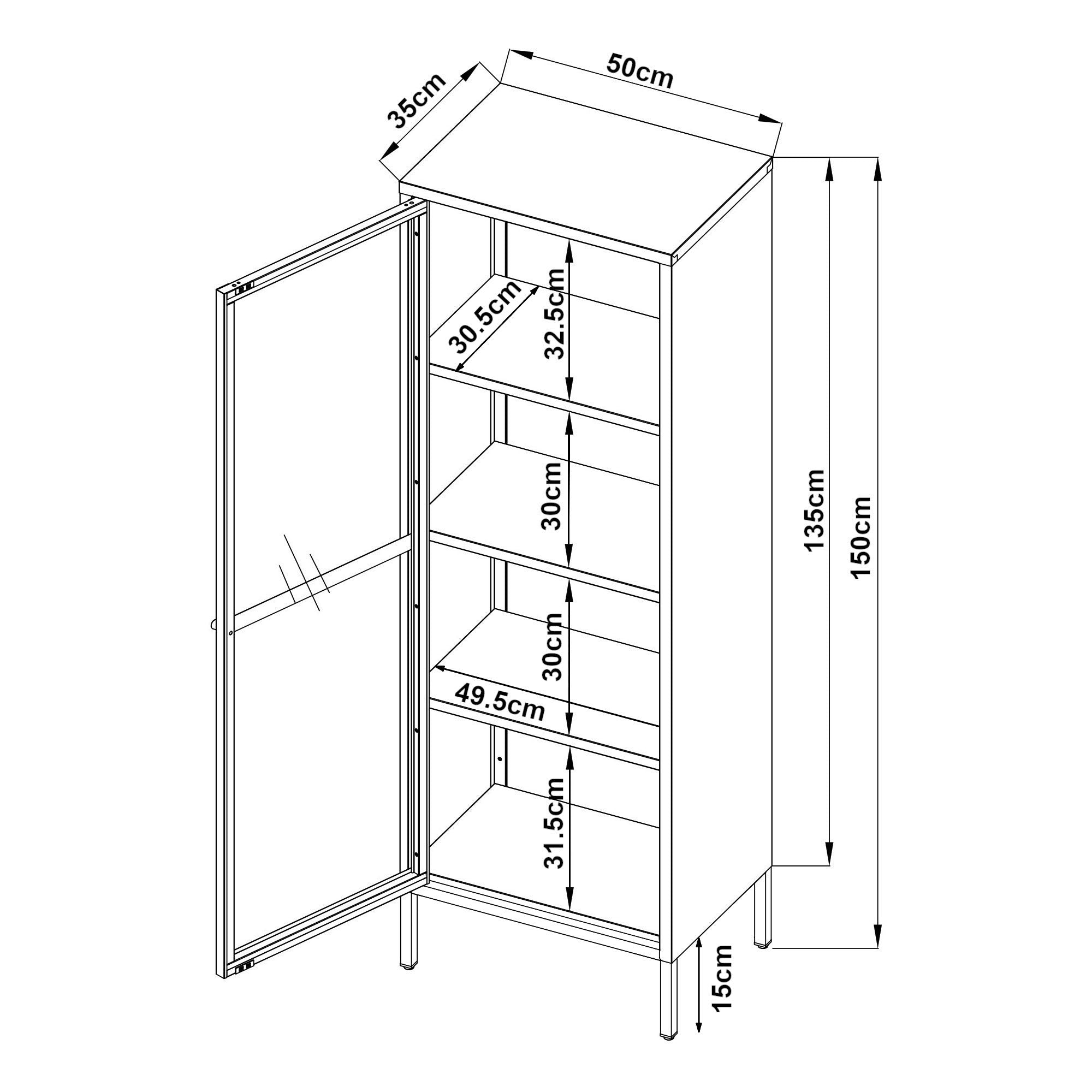 Armadio a Vetrata Säkylä con 4 Scomparti 150 x 50 x 35 cm in Acciaio - Blu Marino [en.casa]