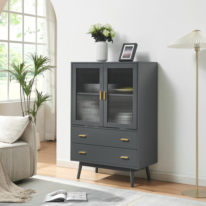 Credenza Susa con Vetrina e 2 Cassetti 120x80x40 cm Grigio [en.casa]