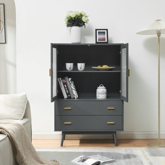 Credenza Susa con Vetrina e 2 Cassetti 120x80x40 cm Grigio [en.casa]