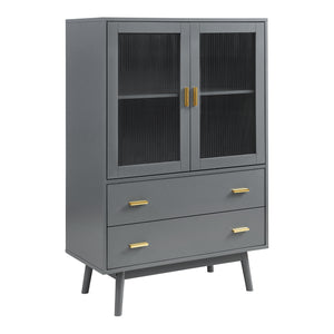 Credenza Susa con Vetrina e 2 Cassetti 120x80x40 cm Grigio [en.casa]