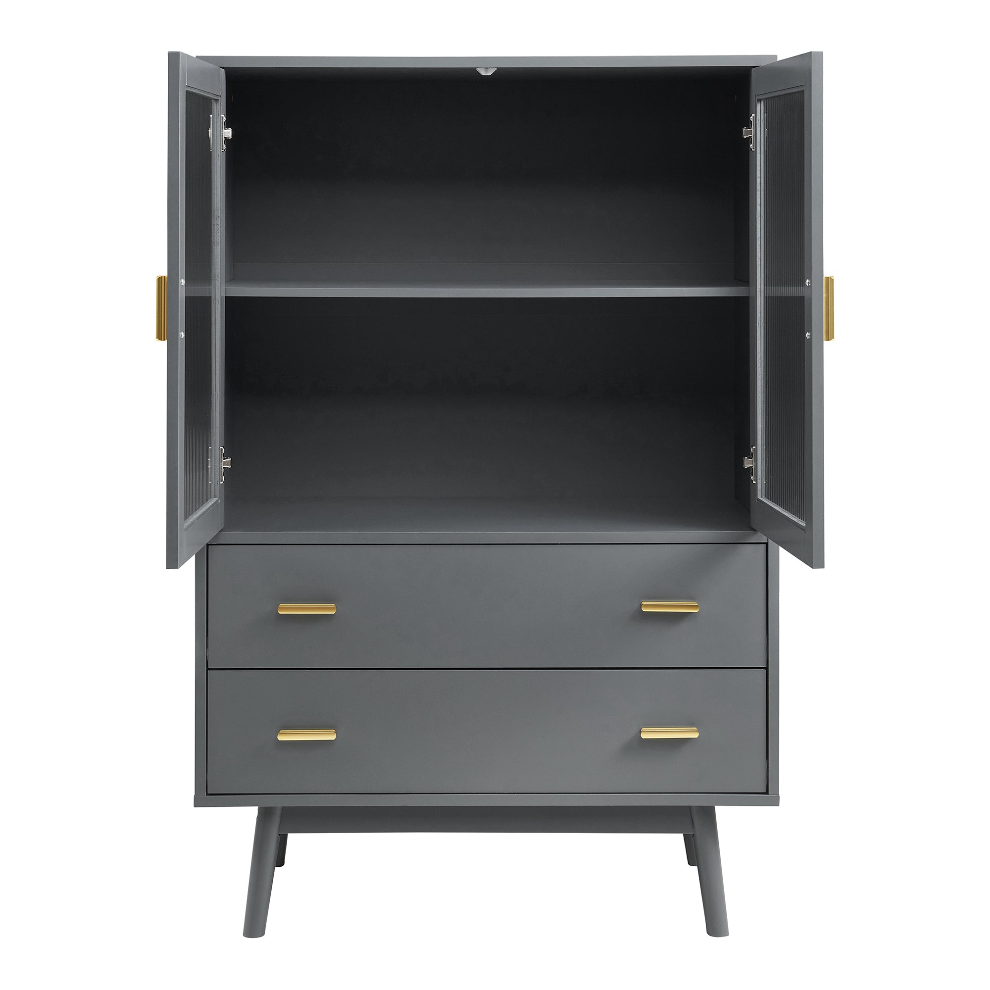 Credenza Susa con Vetrina e 2 Cassetti 120x80x40 cm Grigio [en.casa]