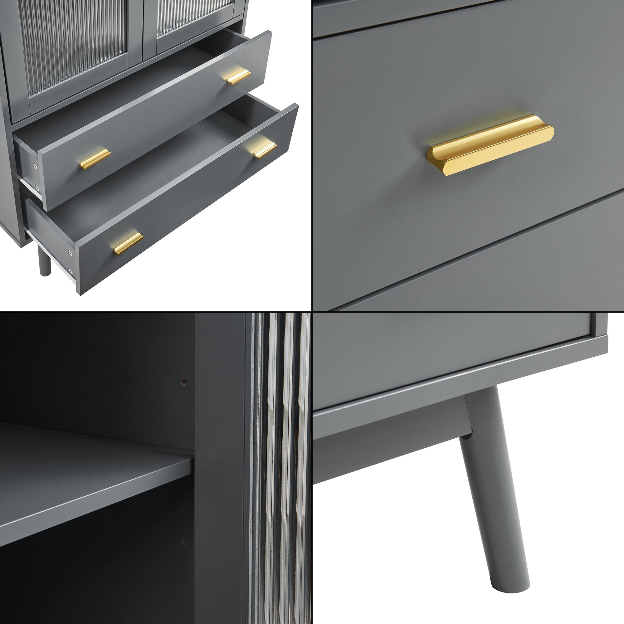 Credenza Susa con Vetrina e 2 Cassetti 120x80x40 cm Grigio [en.casa]