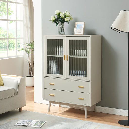 Credenza Susa con Vetrina e 2 Cassetti 120x80x40 cm Beige [en.casa]