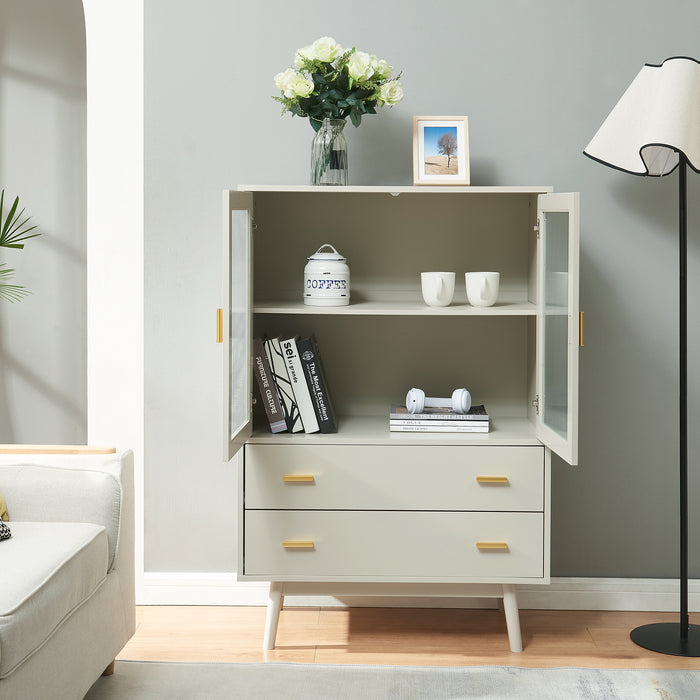 Credenza Susa con Vetrina e 2 Cassetti 120x80x40 cm Beige [en.casa]