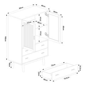 Credenza Susa con Vetrina e 2 Cassetti 120x80x40 cm Beige [en.casa]