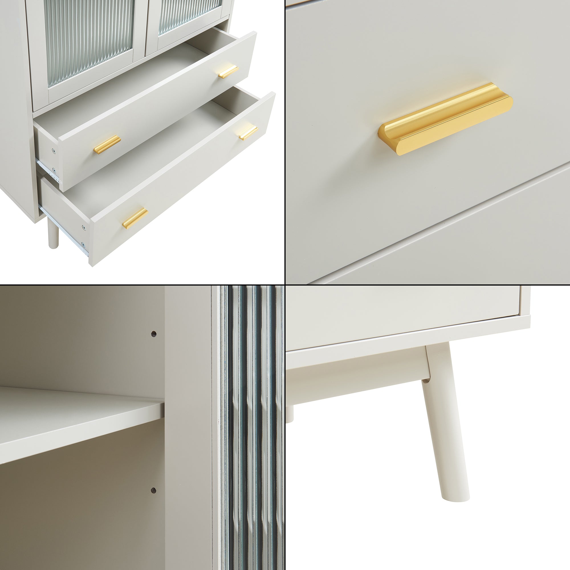 Credenza Susa con Vetrina e 2 Cassetti 120x80x40 cm Beige [en.casa]