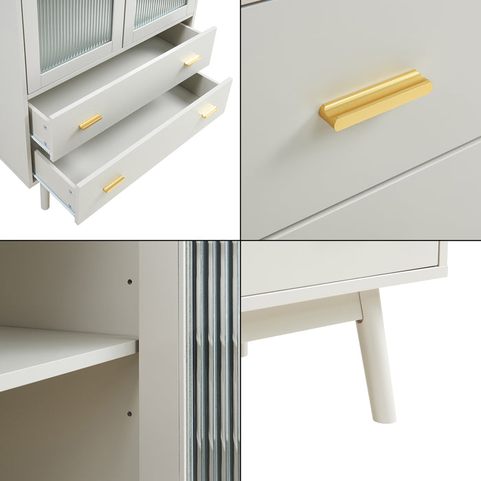 Credenza Susa con Vetrina e 2 Cassetti 120x80x40 cm Beige [en.casa]