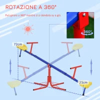 Altalena per Bambini Doppia a Bilico Girevole a 360° in Metallo e PP, Età 3-8 Anni, 182x77x63cm Multicolore